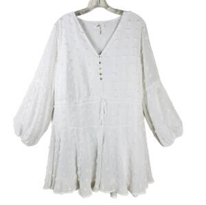 Entro white Swiss dot cinch waist chiffon dress